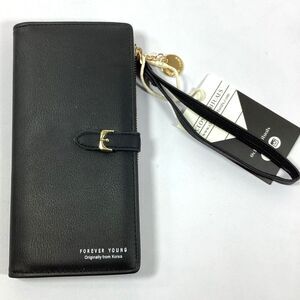 Forever Young Womens Wallet Fold Over Black Leather Korean Import New With Tags